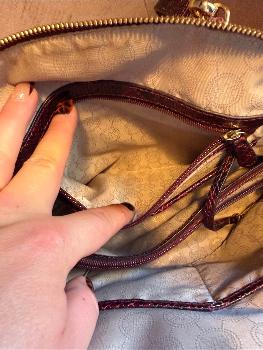 Michael Kors Burgundy Python Embossed Satchel Bag | Excellent Condition - Picture 4 of 8